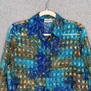 Vintage 90s Sheer Metallic Blouse Small Gold‎ Abstract Psychedelic Maximalist